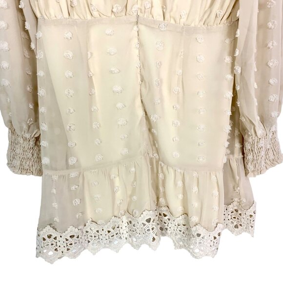 Lulu's Lust or Love Cream Embroidered Crochet Lace Dress M Flowy Boho - Picture 9 of 12